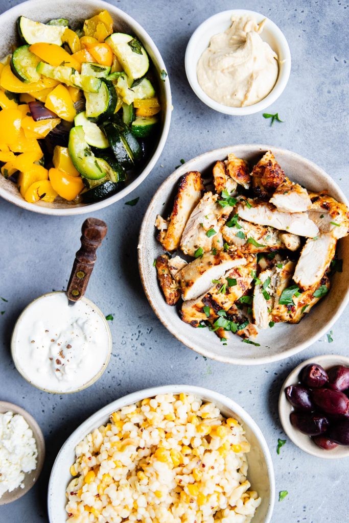 ingredients to make Mediterranean chicken bowls 