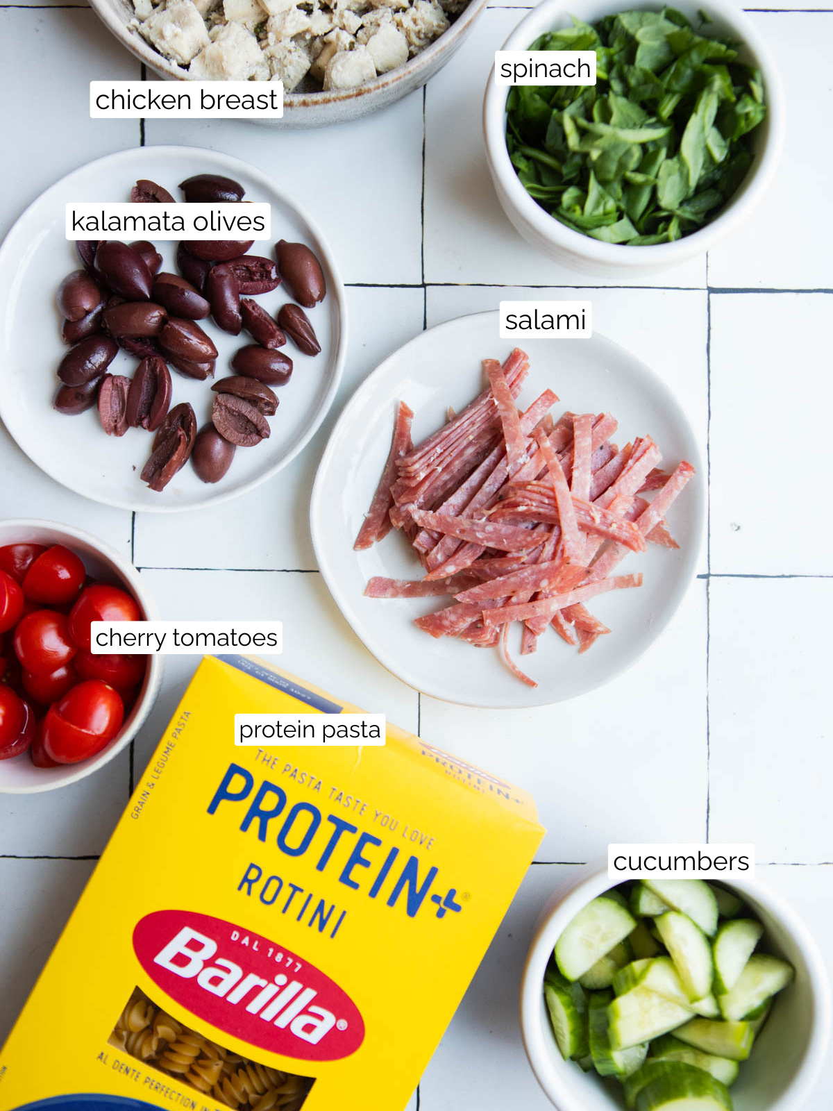 ingredients to make protein pasta salad 
