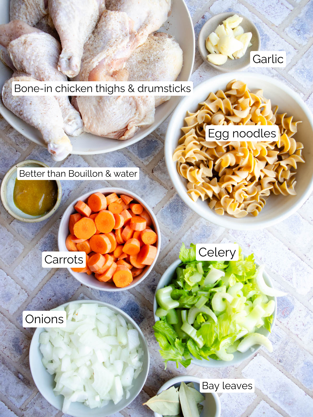 ingredients to make homemade classic chicken noodle soup 