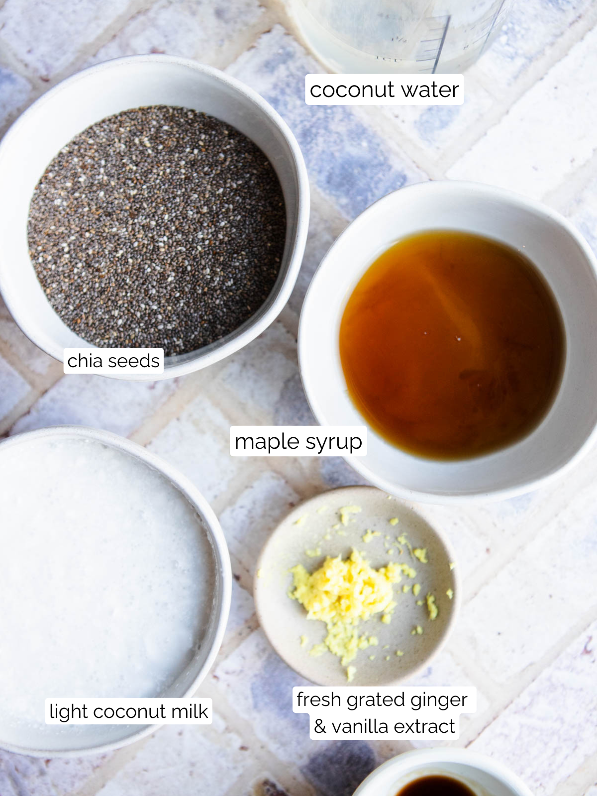 ingredients to make coconut ginger chia seed pudding