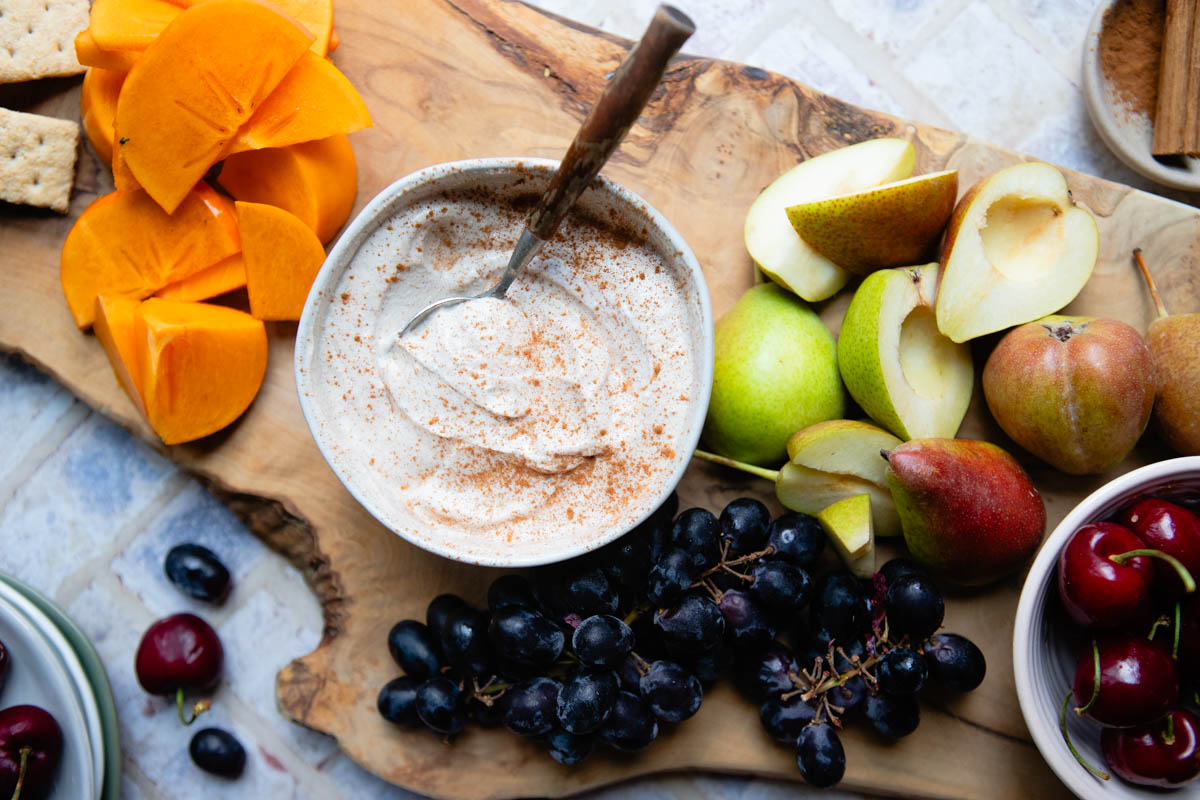 Greek yogurt fruit dip with a fruit spread