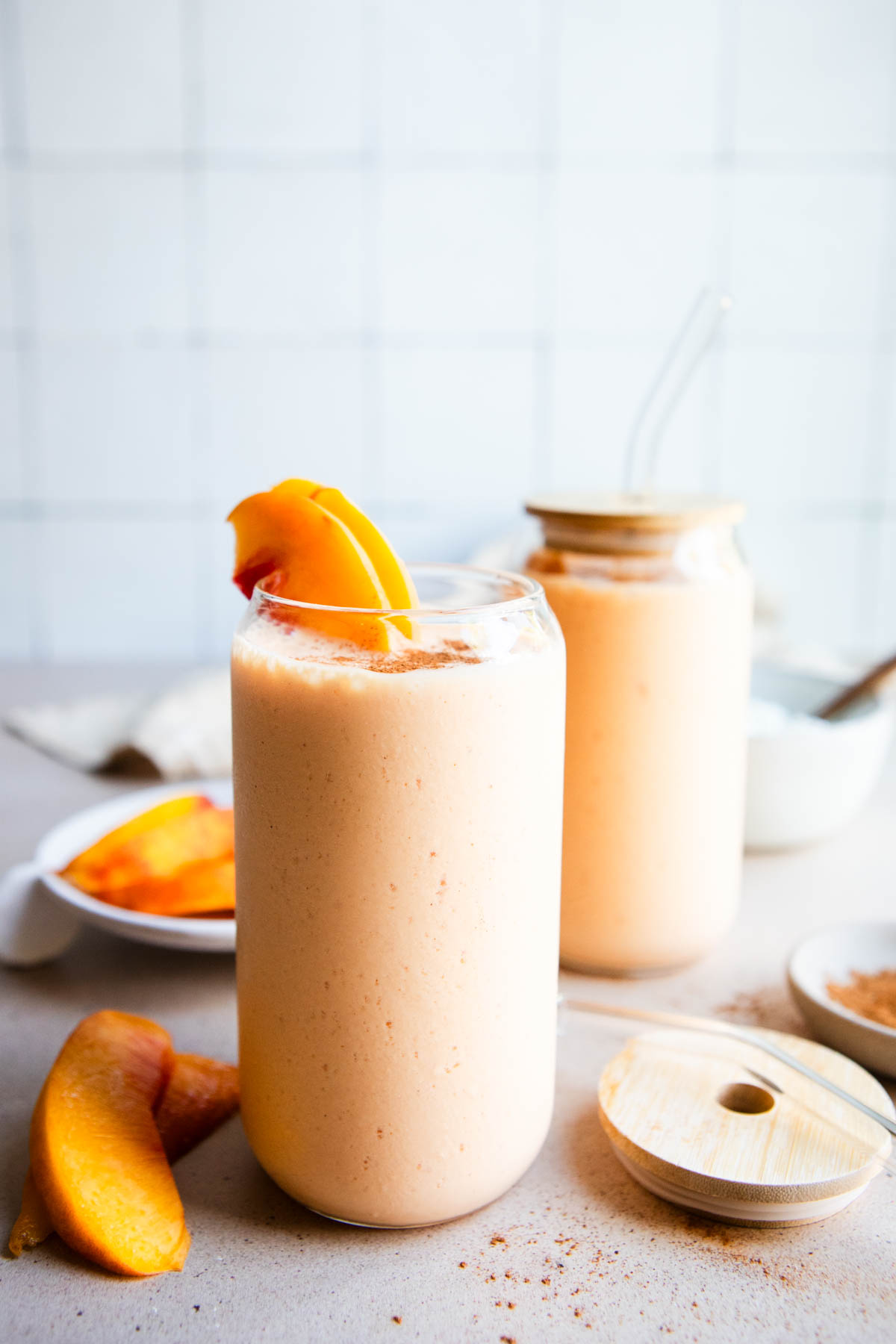 cottage cheese smoothie made with peaches