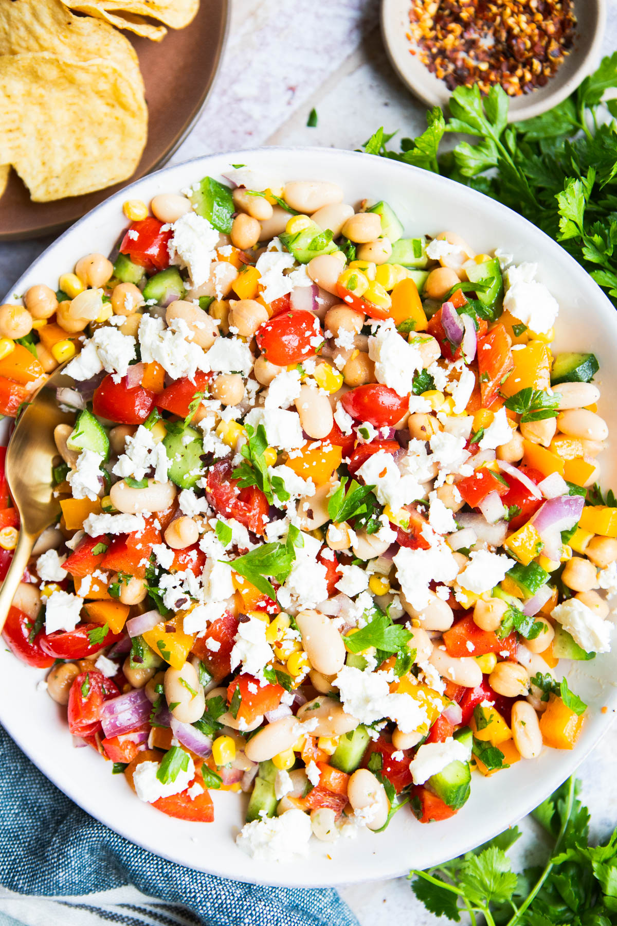 tortilla chips served alongside Texas caviar