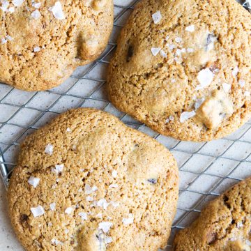 oat flour olive oil chocolate chip cookies on a metal tray