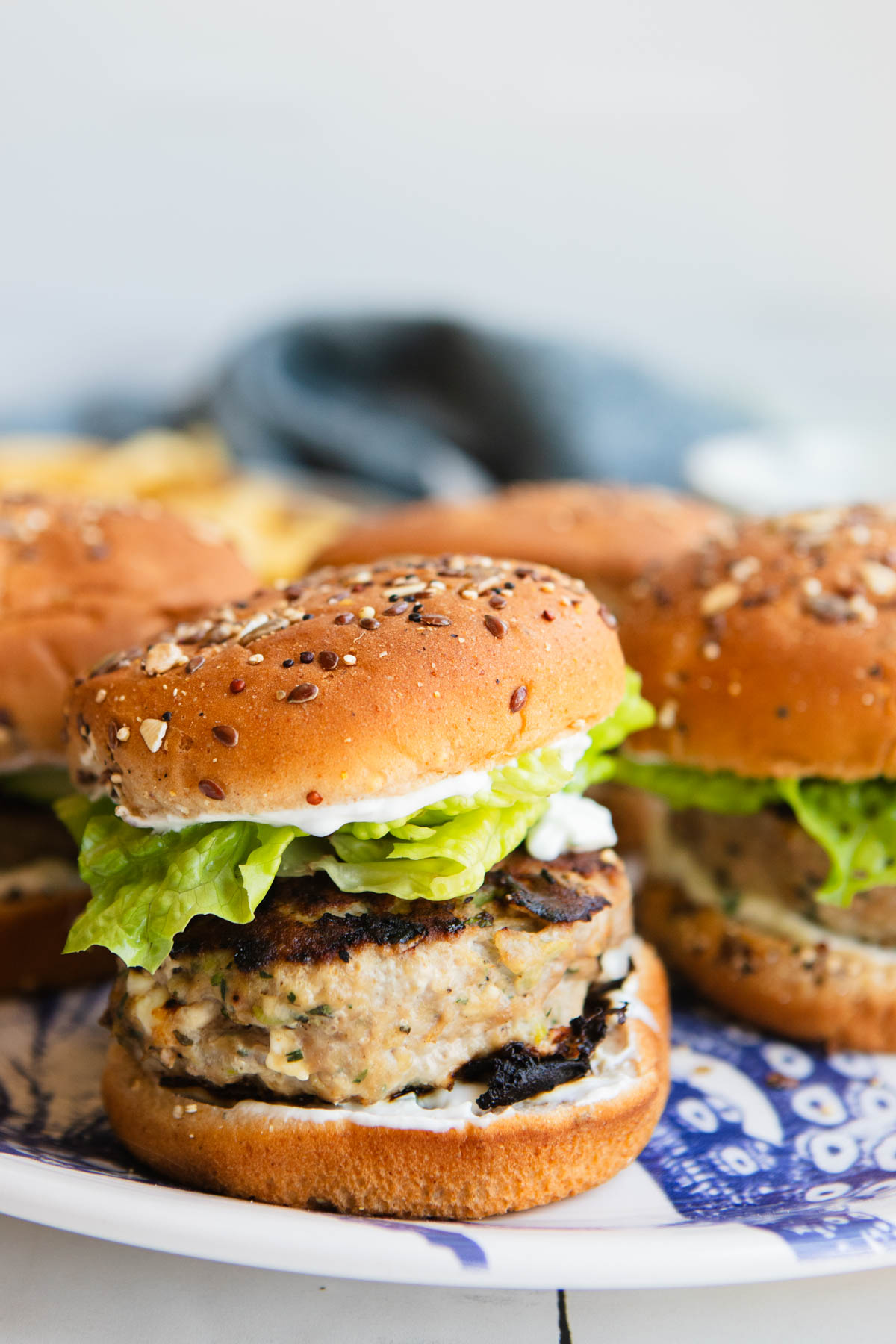 Greek turkey burger on a whole wheat bun 
