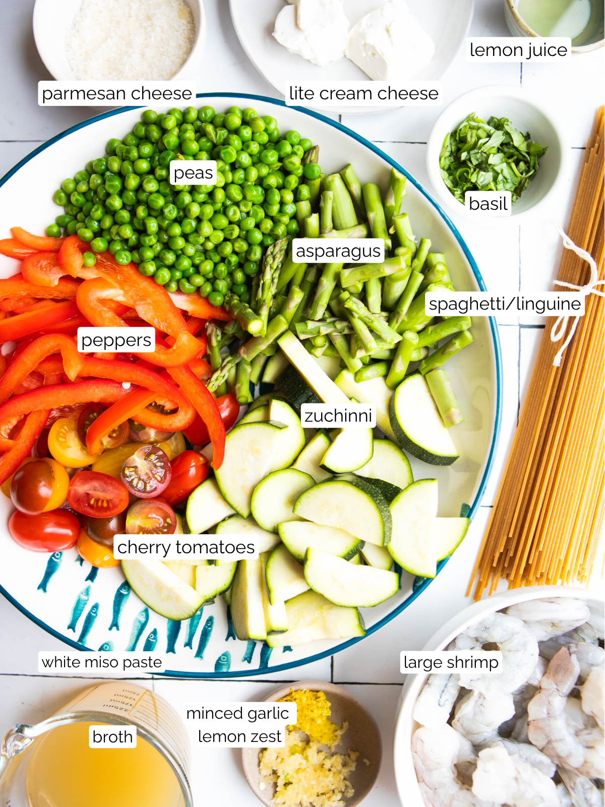 ingredients to make pasta primavera with shrimp