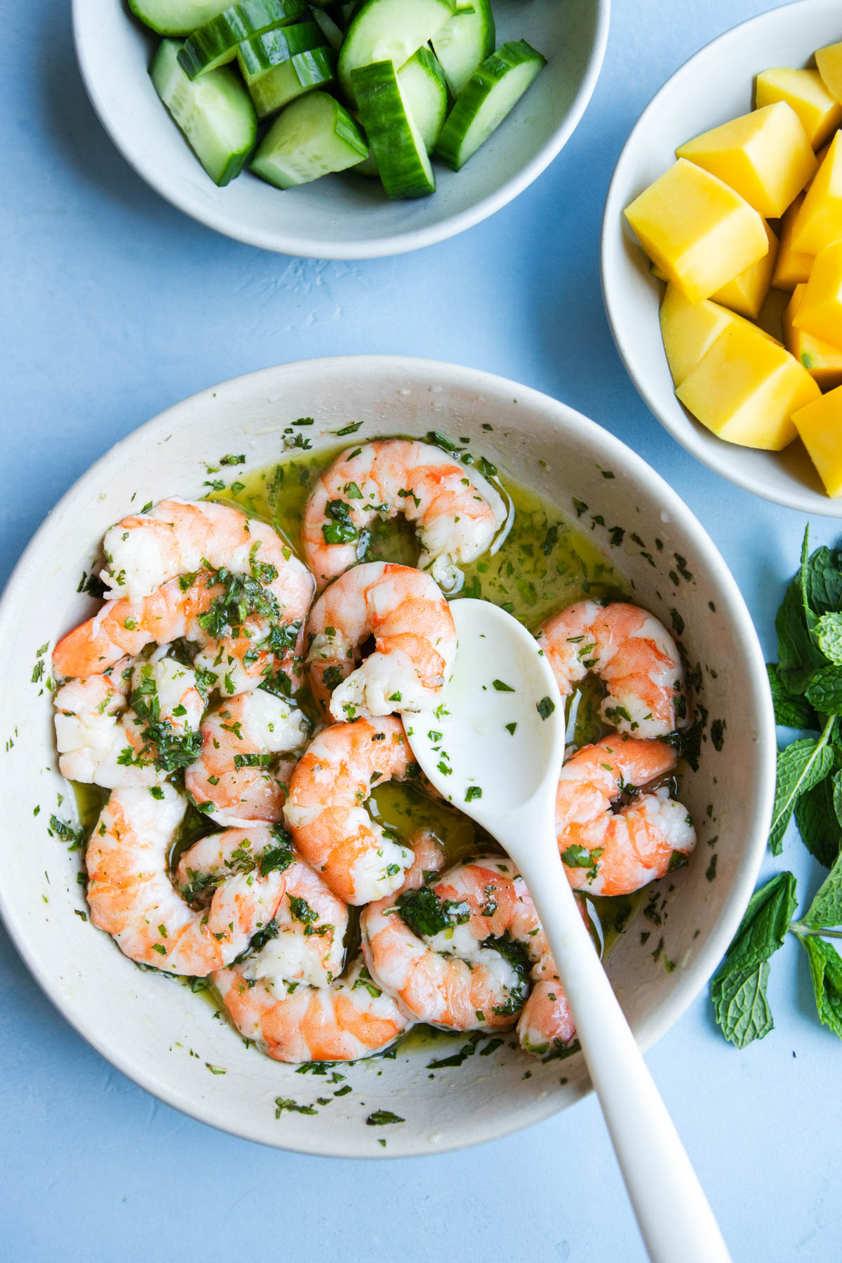 cold shrimp marinating in a lime sauce to make an appetizer
