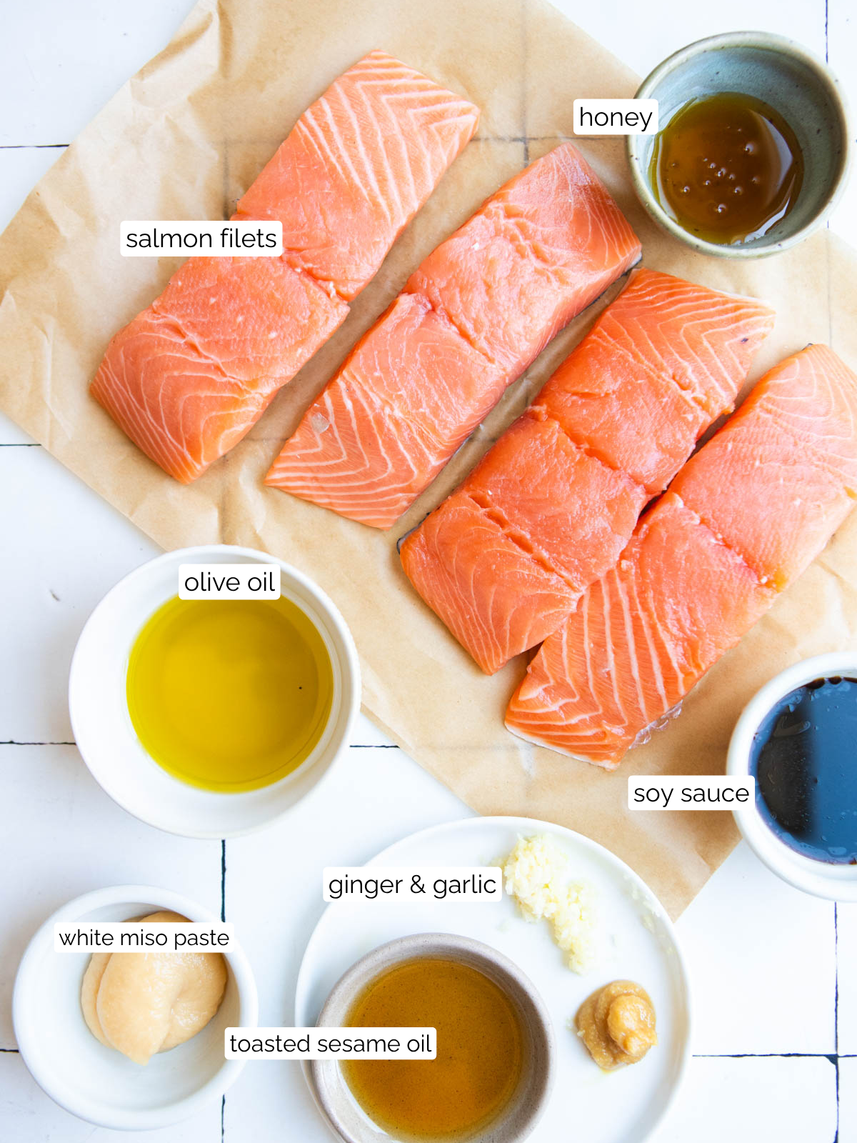 raw ingredients to make miso glazed salmon