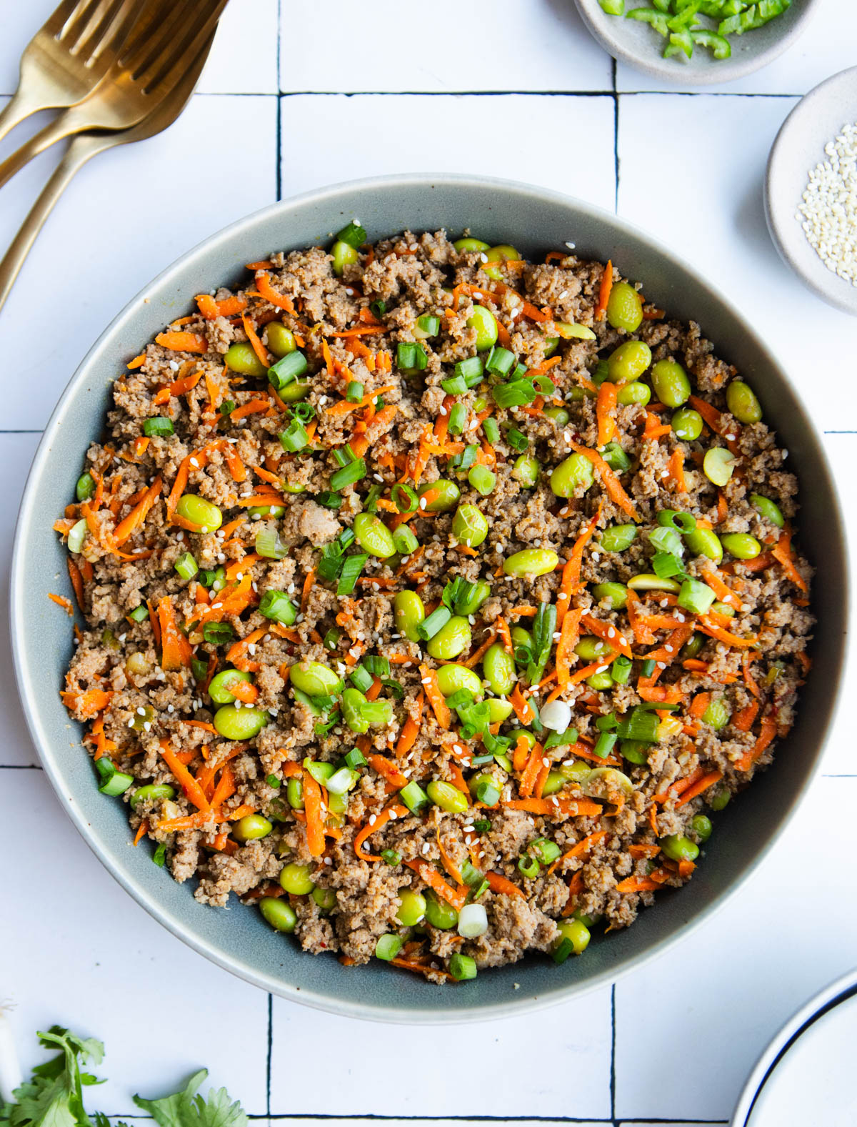 Ground Turkey Rice Bowls in a large serving bowl