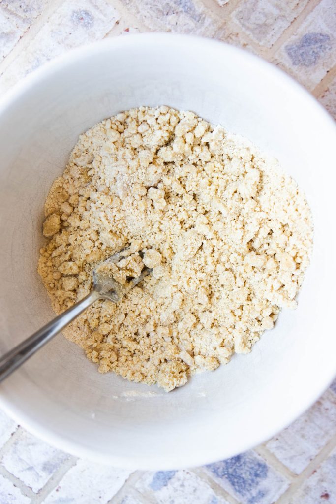 whole wheat and all purpose flour mixed with olive oil to create a sandy texture for a galette crust